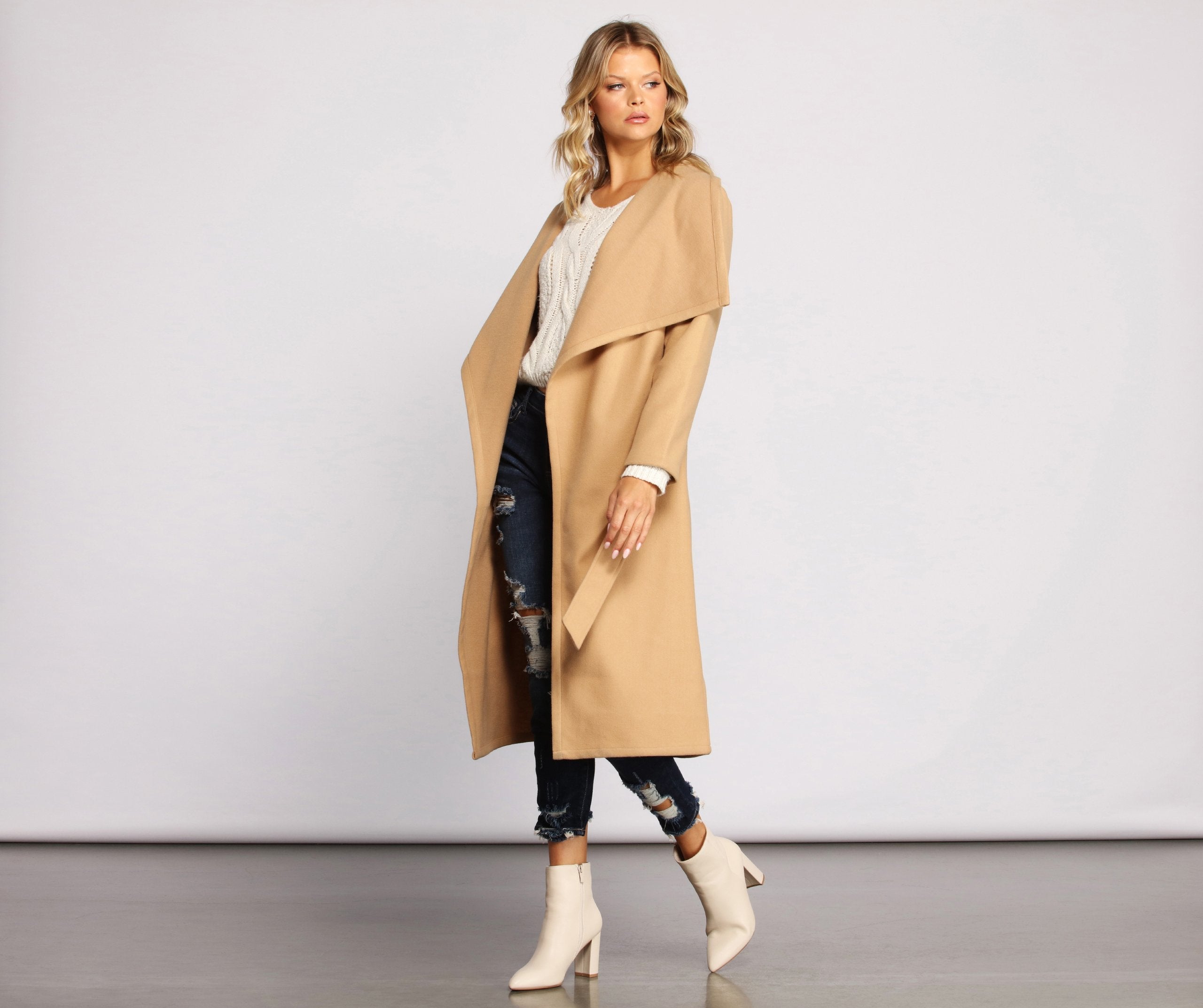 Day Chic Drape Front Belted Coat - Lady Occasions