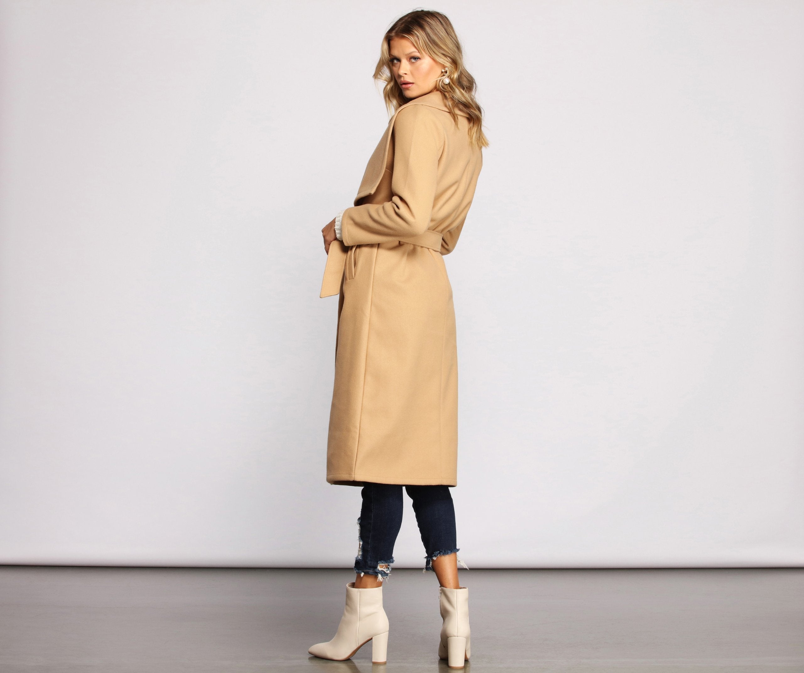 Day Chic Drape Front Belted Coat - Lady Occasions