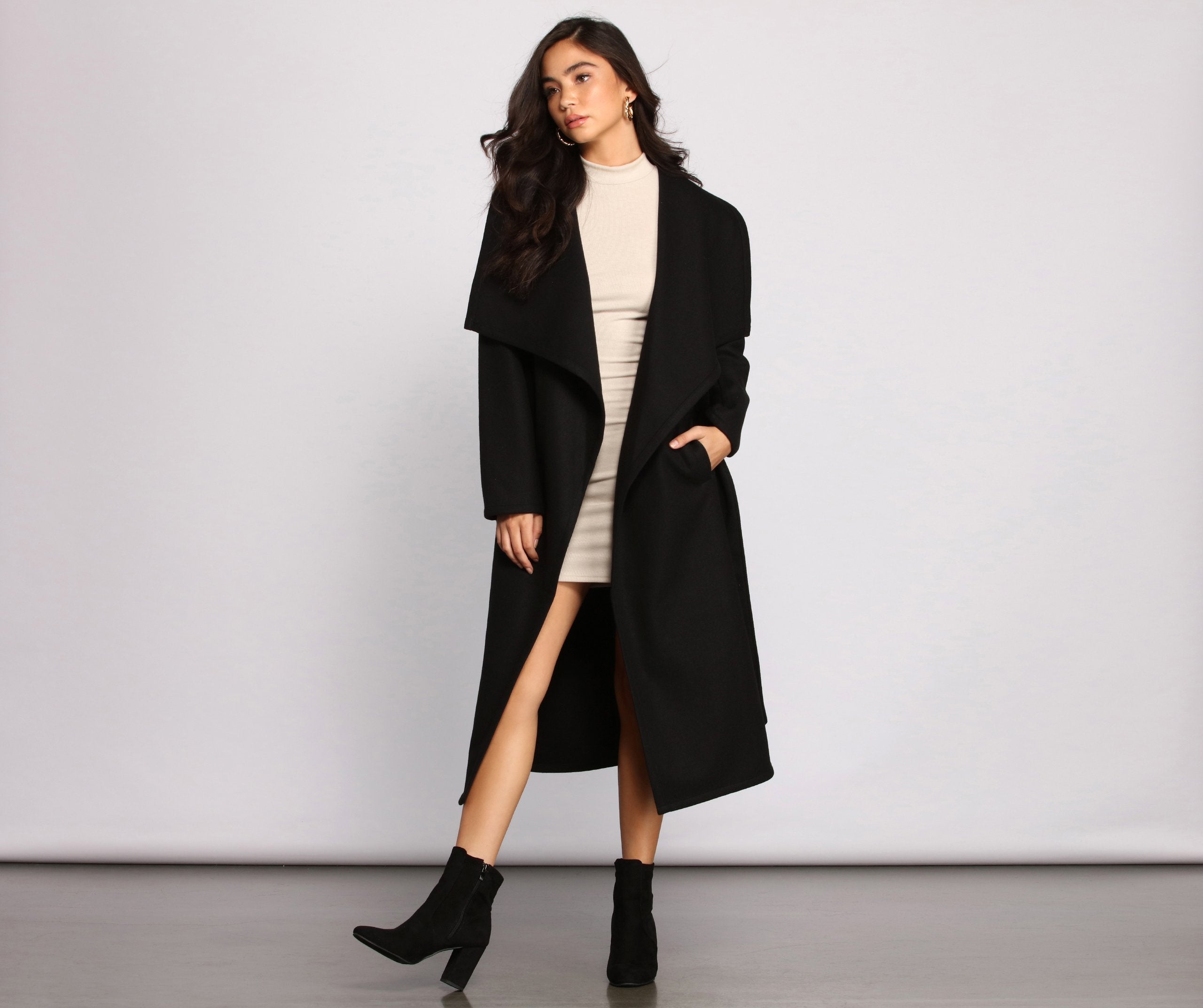 Day Chic Drape Front Belted Coat - Lady Occasions