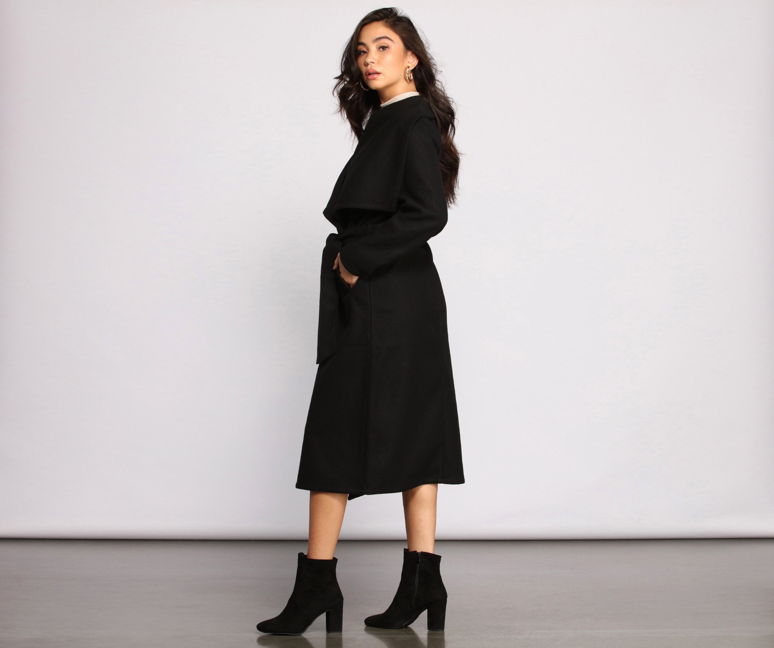 Day Chic Drape Front Belted Coat - Lady Occasions