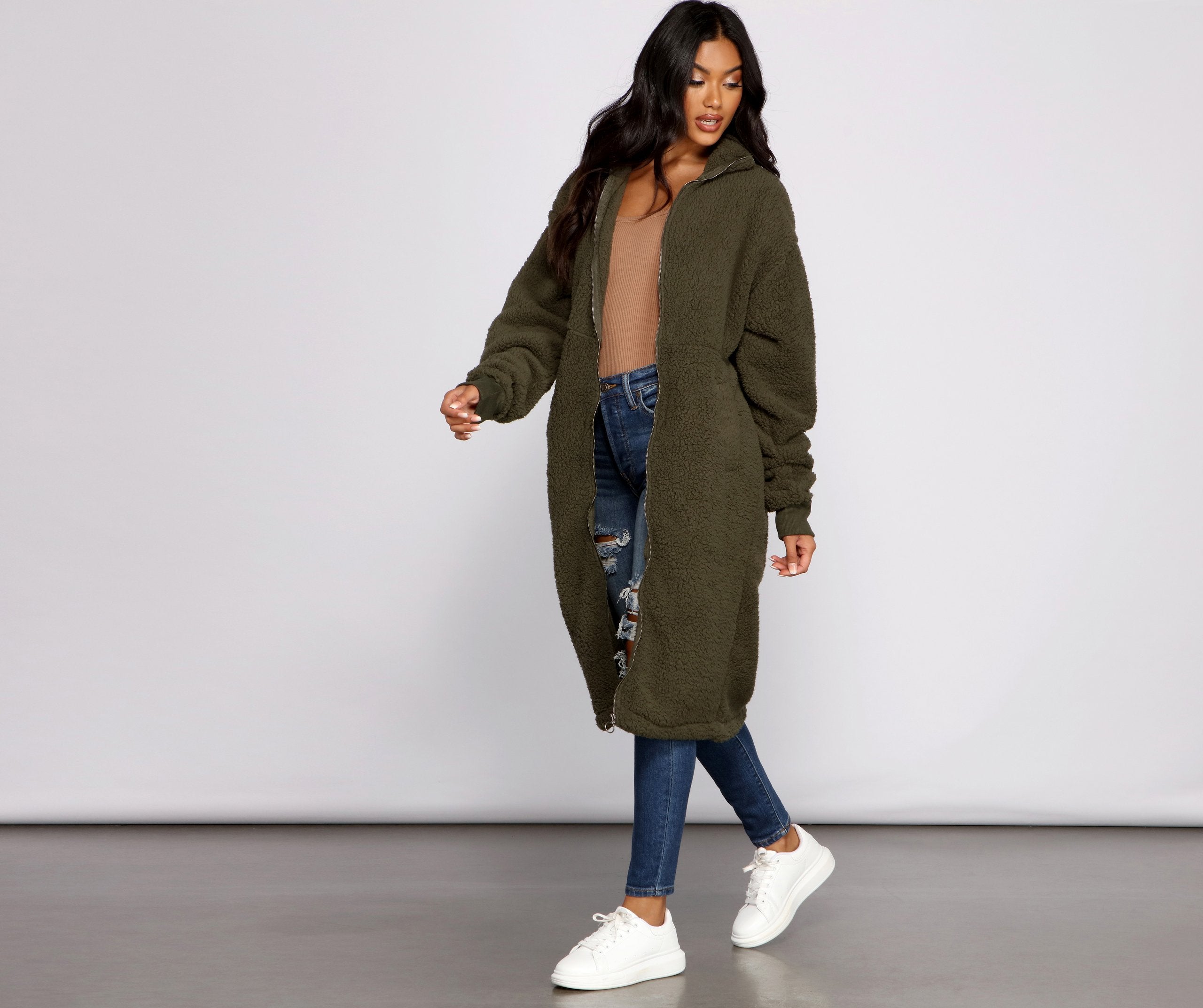 Chic and Cozy Oversized Teddy Trench Coat - Lady Occasions