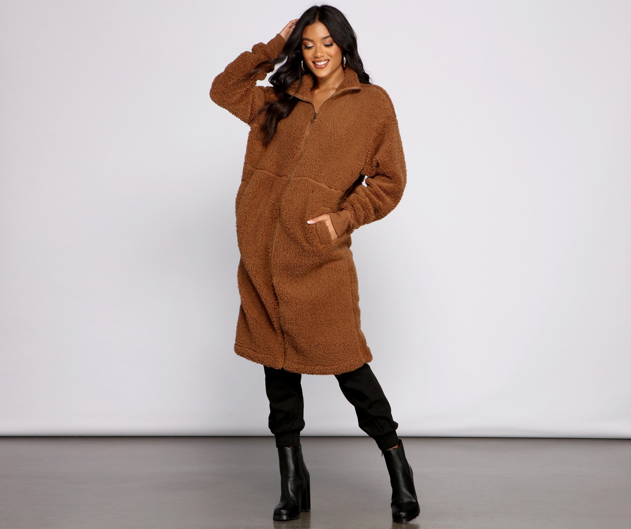 Chic and Cozy Oversized Teddy Trench Coat - Lady Occasions