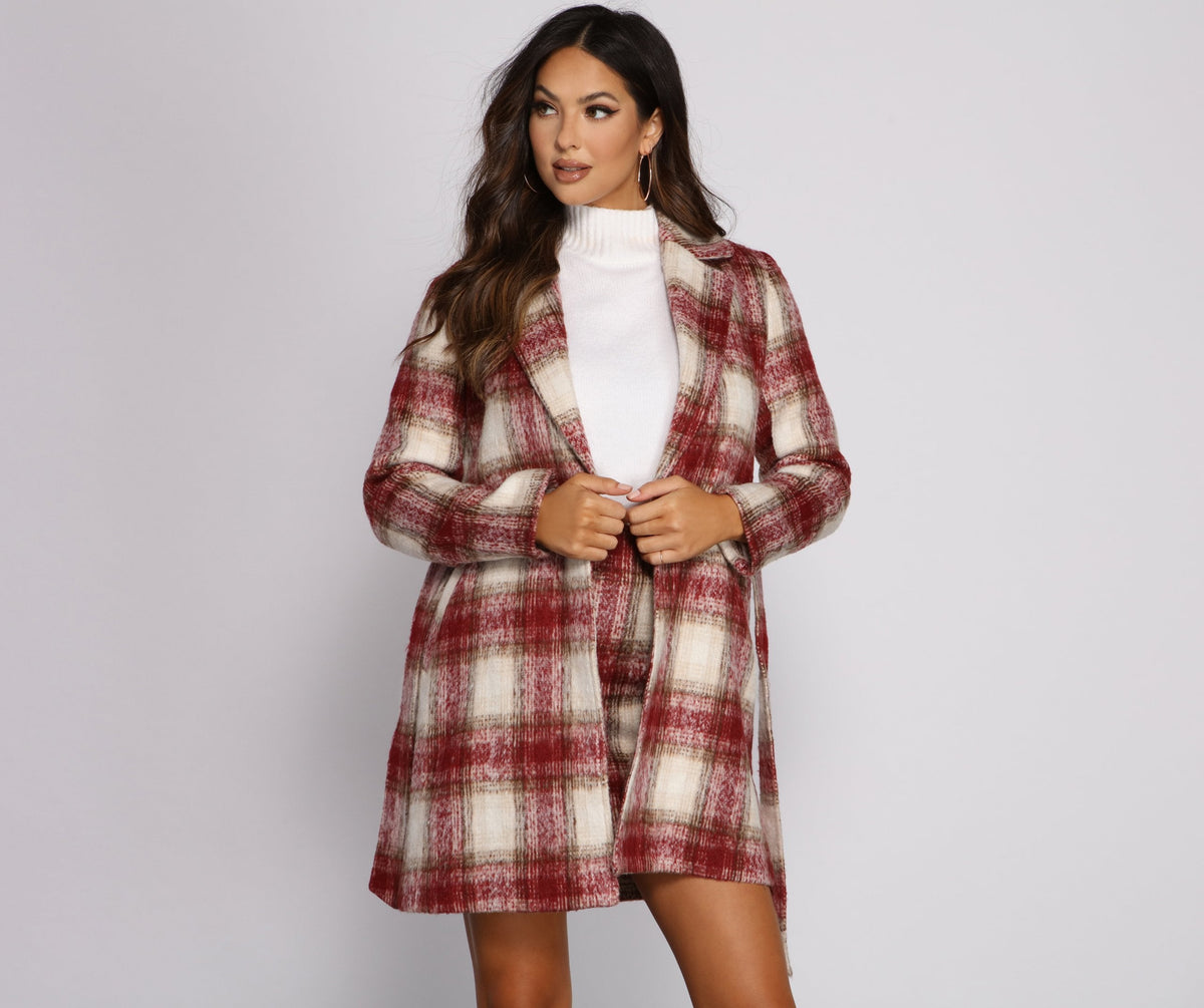 Chic In Plaid Belted Coat - Lady Occasions