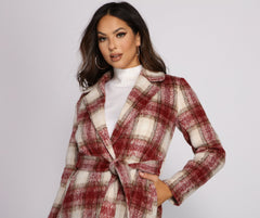 Chic In Plaid Belted Coat - Lady Occasions
