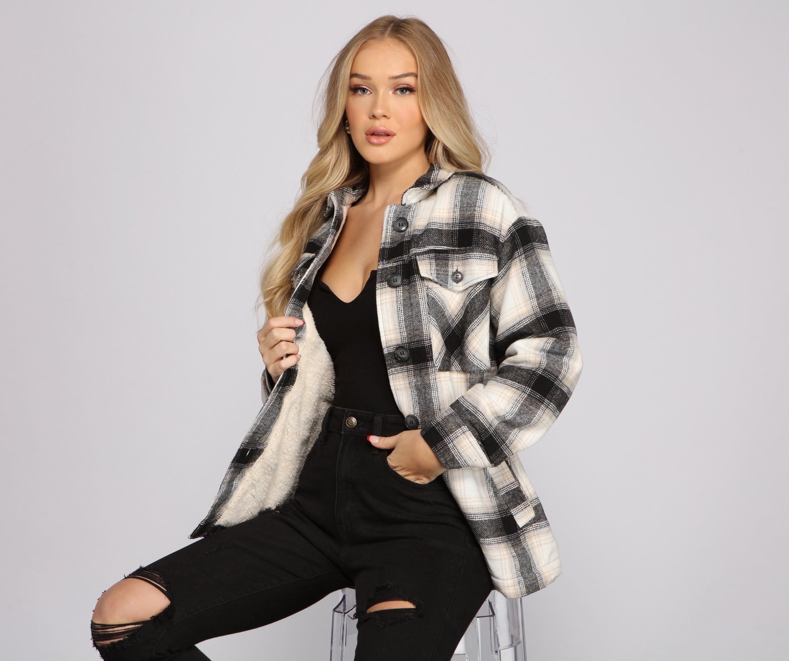 Cozy Plaid Sherpa Lined Shacket - Lady Occasions