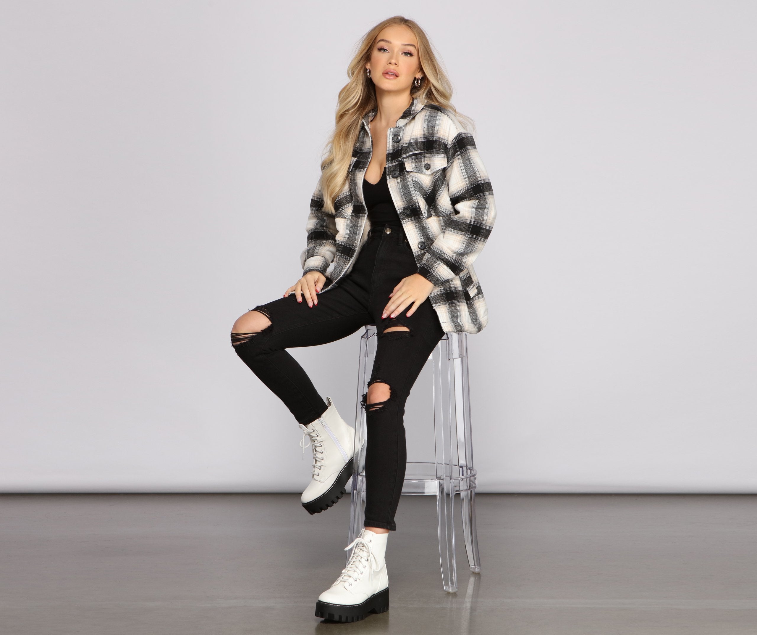 Cozy Plaid Sherpa Lined Shacket - Lady Occasions