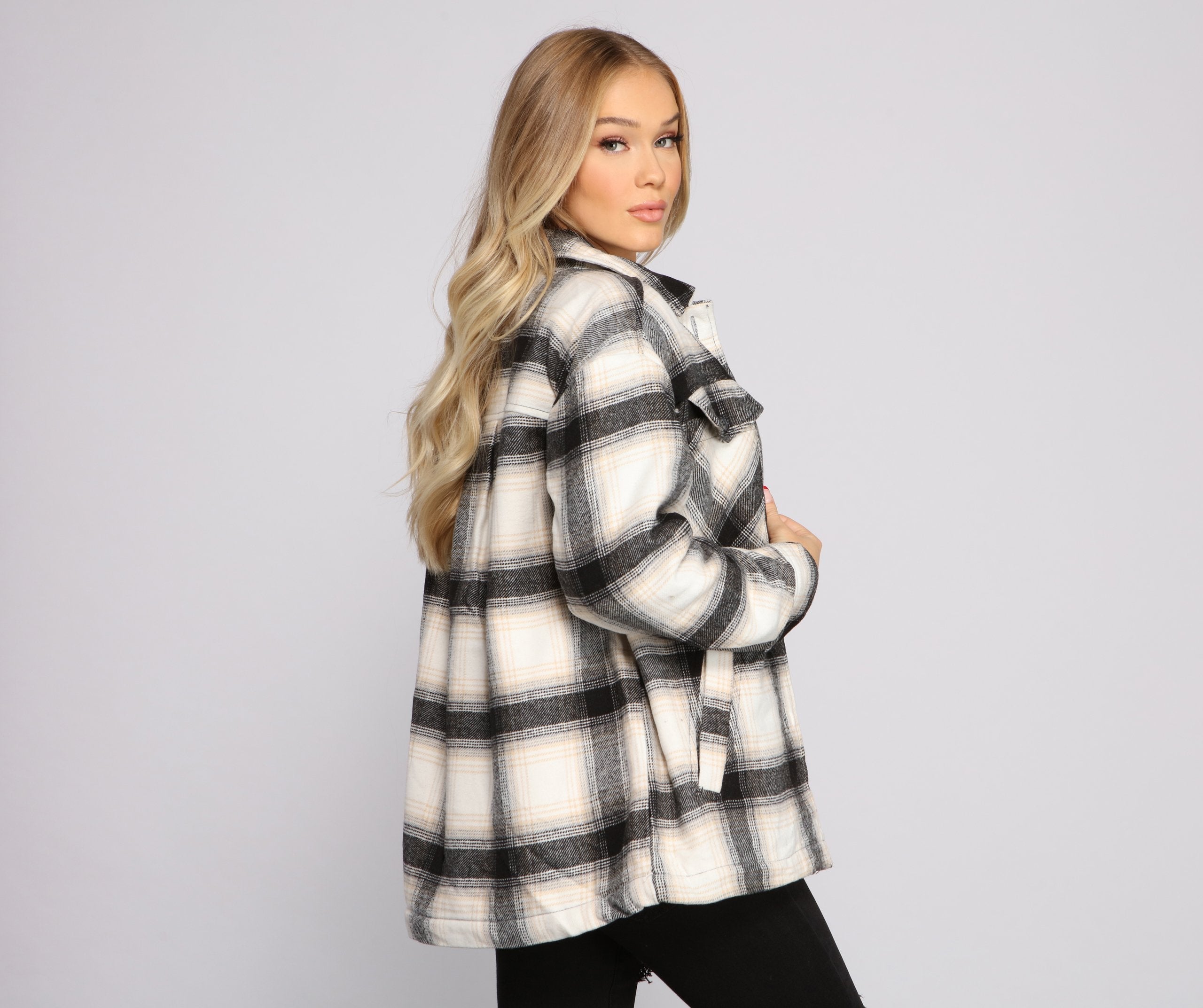 Falling For Cozy Vibes Plaid Sherpa Jacket - Lady Occasions