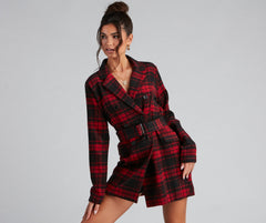 Timeless Chic Plaid Belted Faux Wool Jacket - Lady Occasions