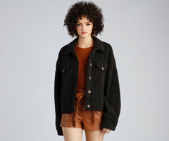 Cozy Moment Sherpa Knit Shacket - Lady Occasions
