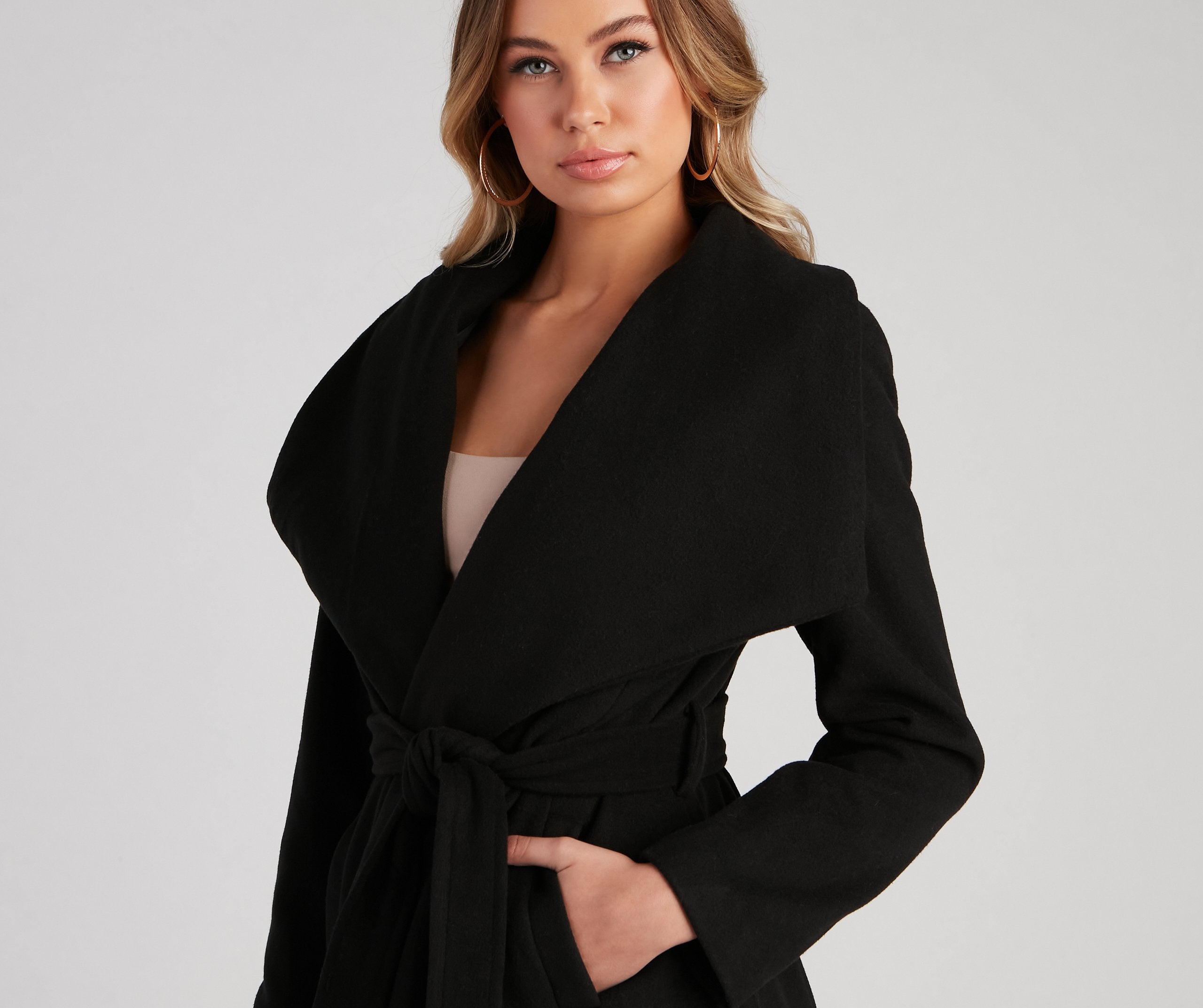 Polished And Chic Faux Wool Trench Coat - Lady Occasions