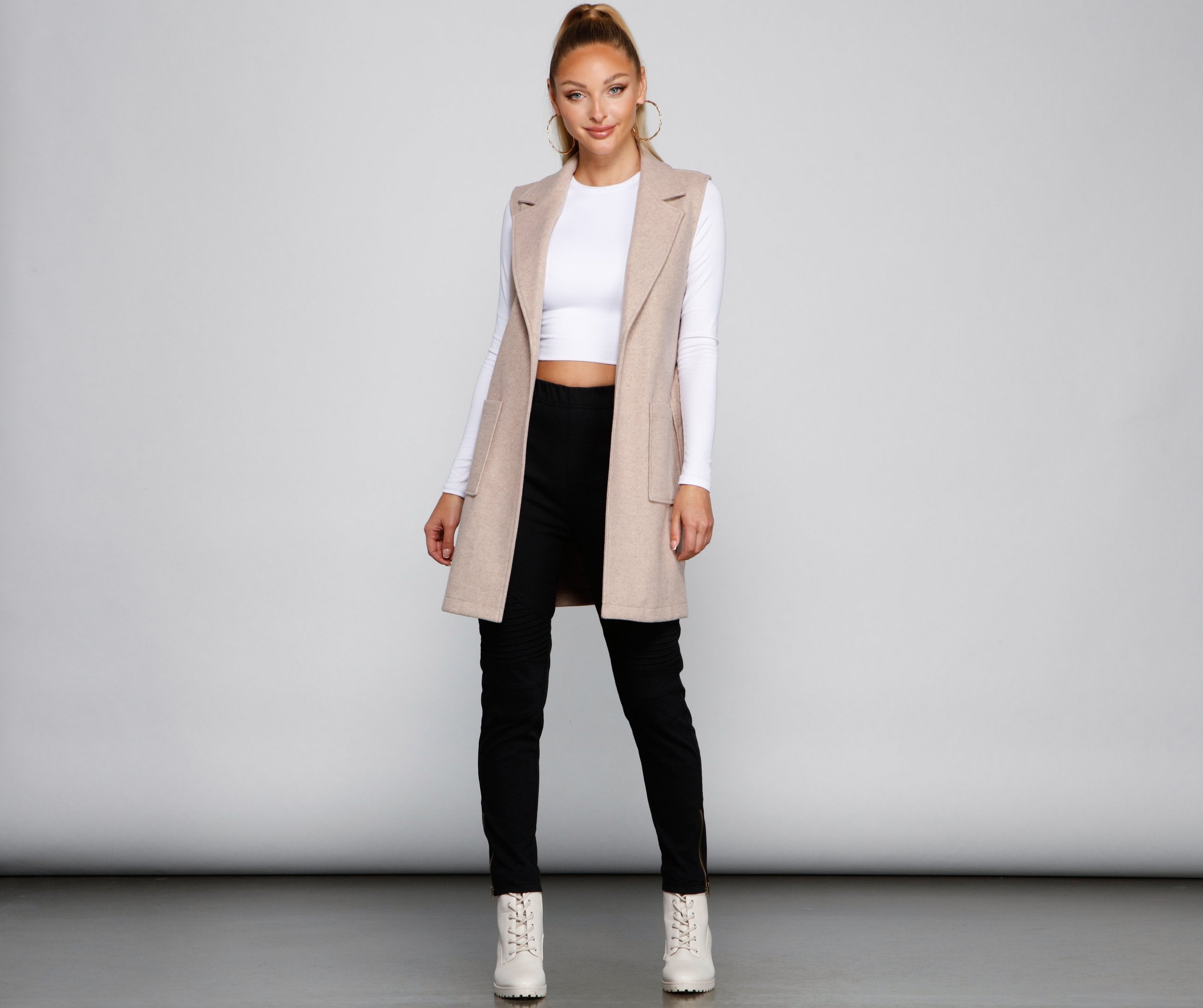 City Girl Faux Wool Trench Vest - Lady Occasions