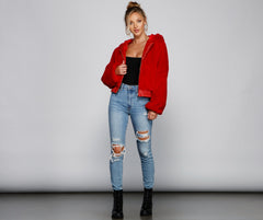 Fuzzy Feels Faux Fur Hoodie - Lady Occasions