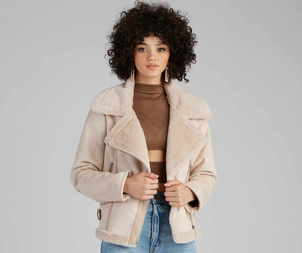 Luxe And Chic Sherpa Moto Coat - Lady Occasions
