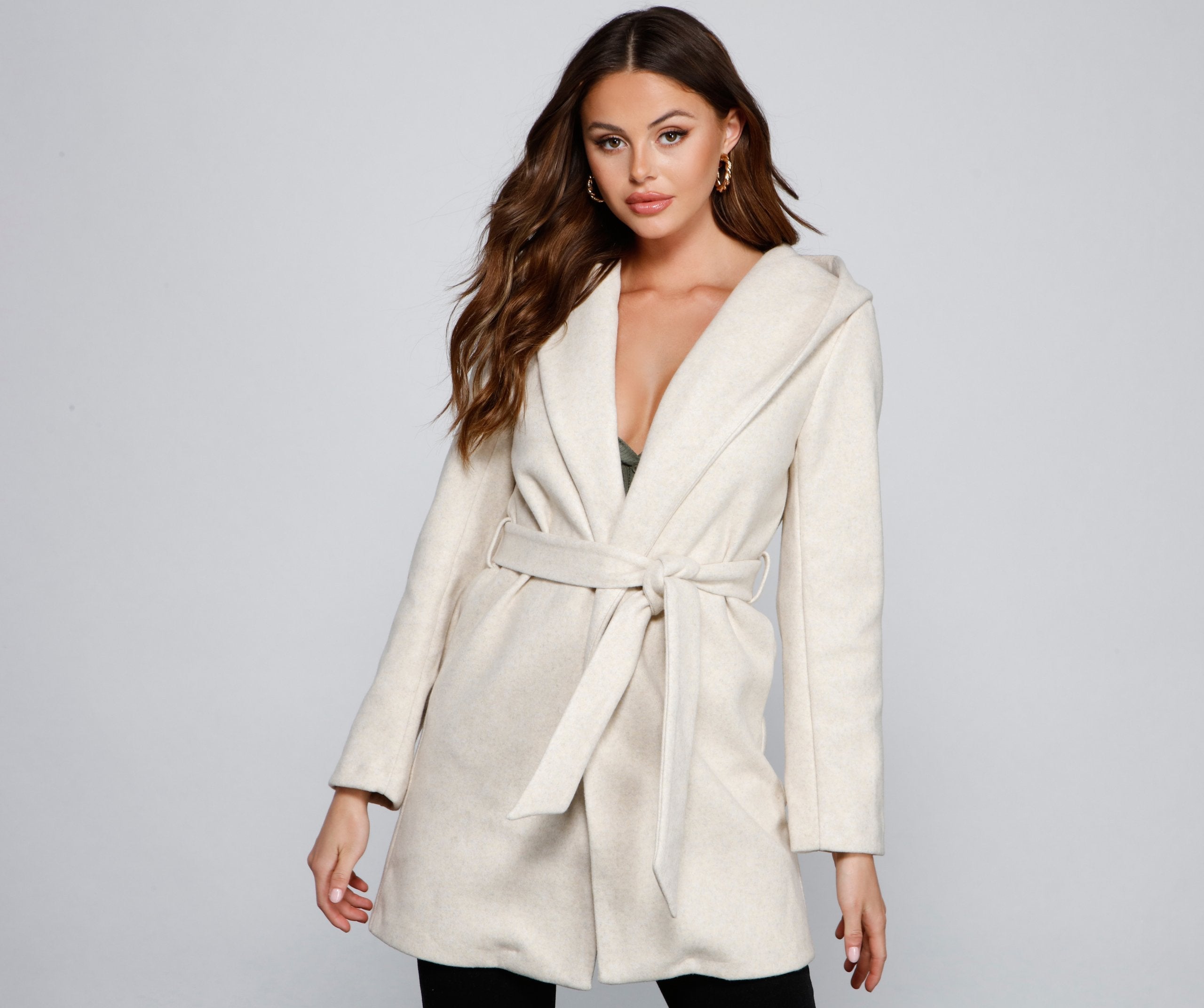 Belted Sophistication Faux Wool Coat - Lady Occasions