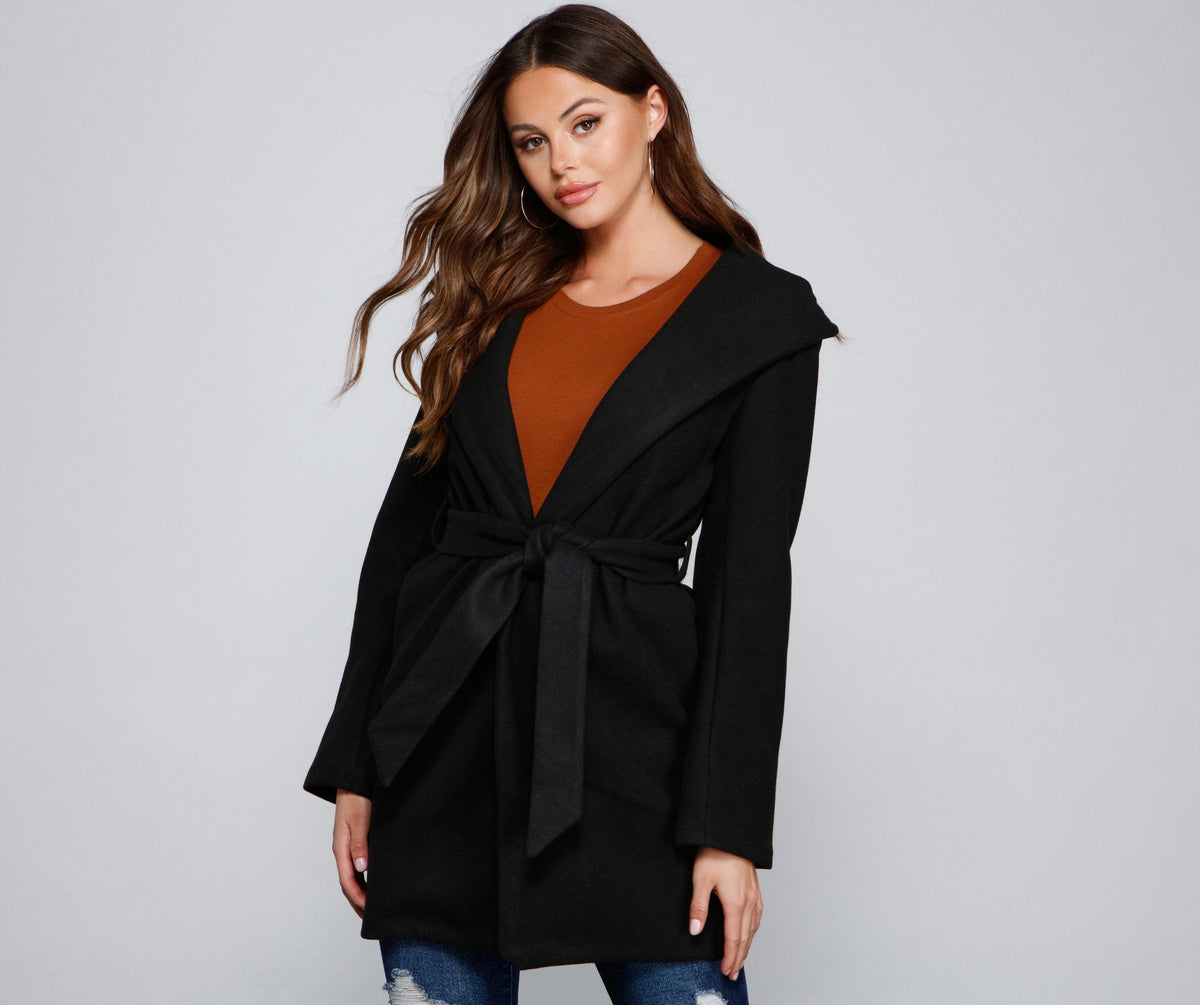 Belted Sophistication Faux Wool Coat - Lady Occasions
