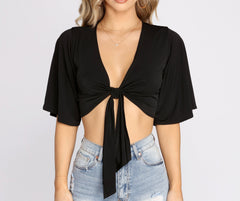 Kimono Sleeve Tie Front Top - Lady Occasions