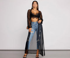 Mesh Tie Waist Long Duster - Lady Occasions