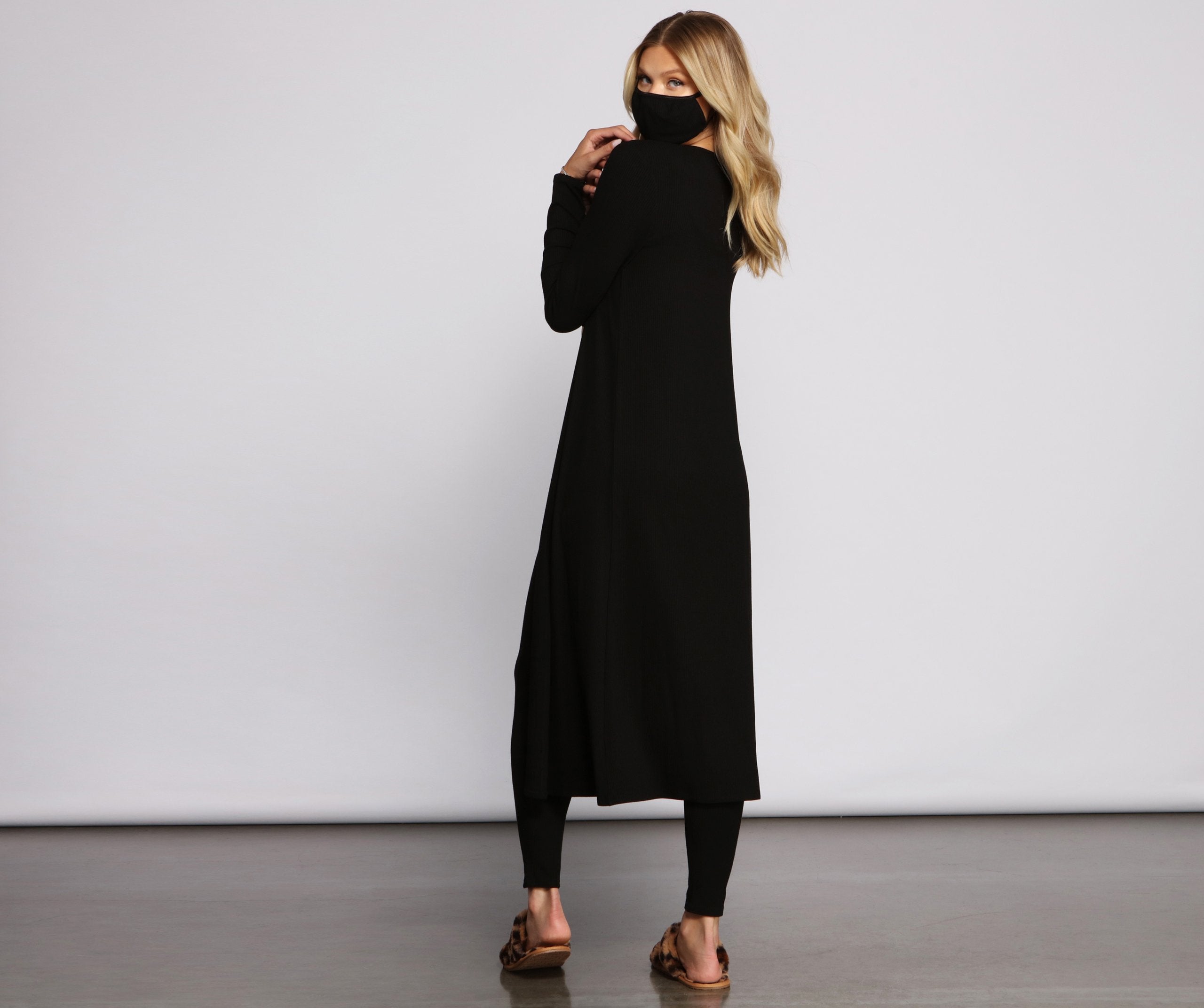 Ribbed Knit Long Sleeve Duster - Lady Occasions