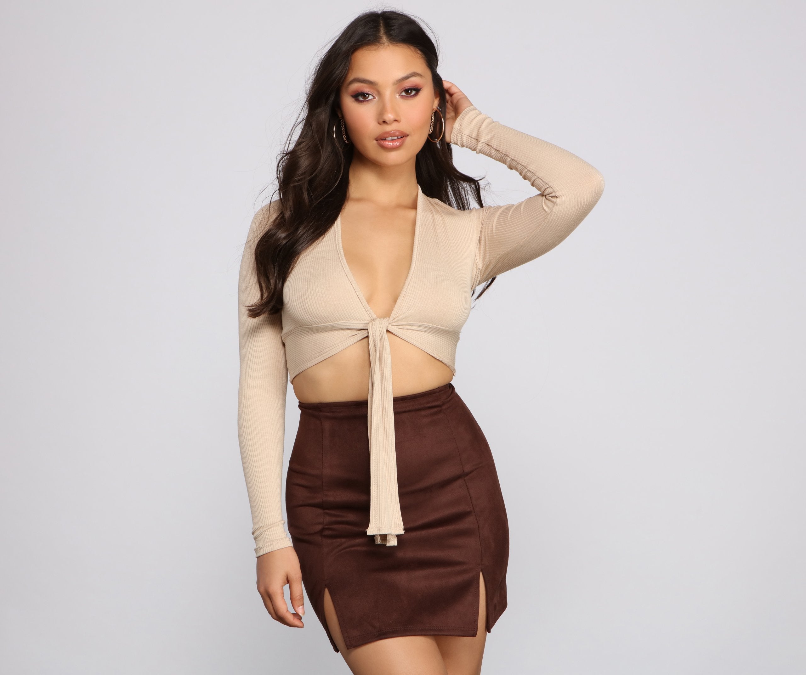 Essential Ribbed Knit Tie-Front Top - Lady Occasions