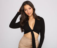 Essential Ribbed Knit Tie-Front Top - Lady Occasions