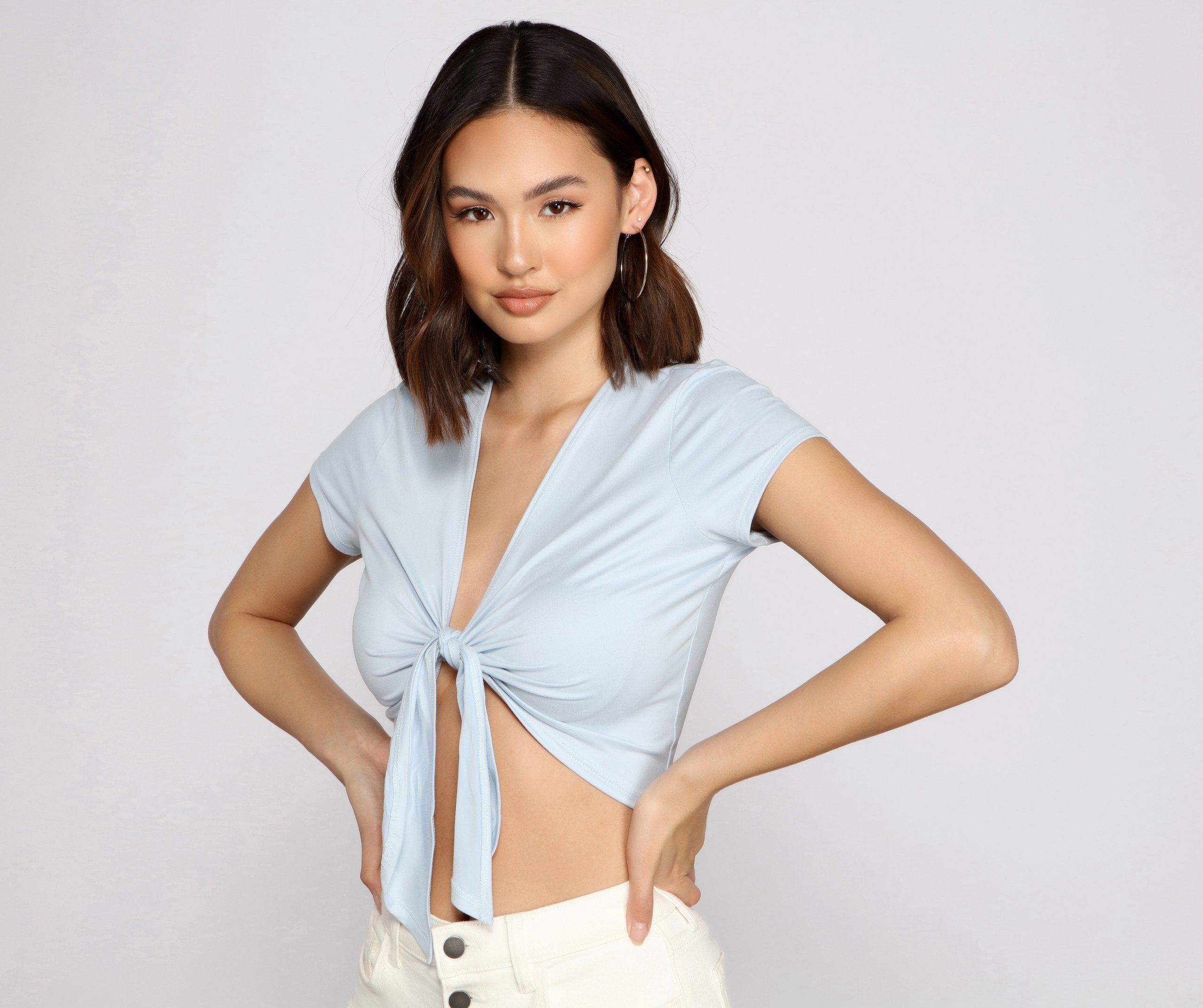 The Classic Brushed Knit Tie Front Top - Lady Occasions