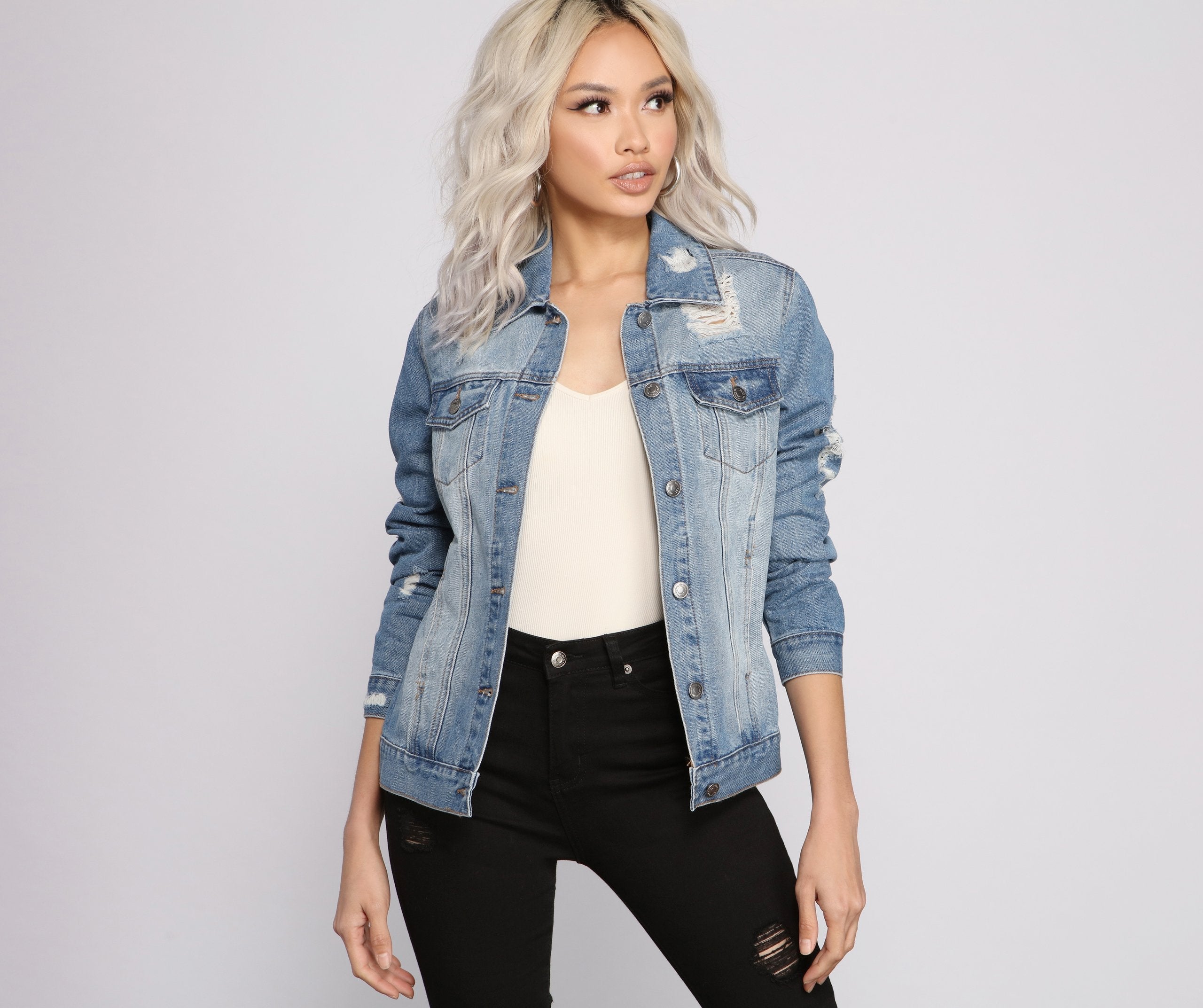 Distressed Details Denim Jacket - Lady Occasions