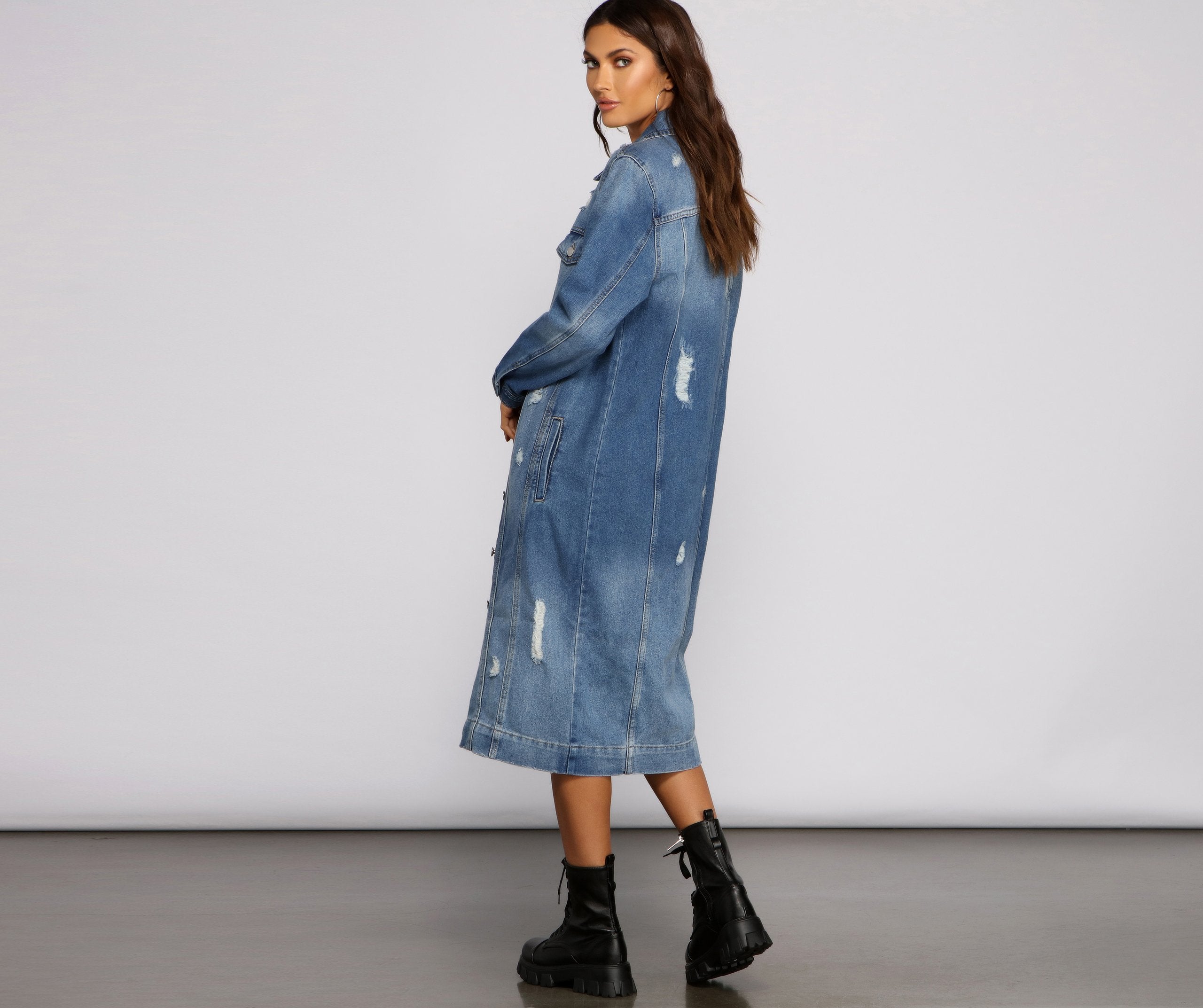Such A Vibe Long-Line Denim Jacket - Lady Occasions