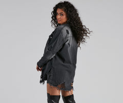 Grunge And Glam Denim Shacket - Lady Occasions