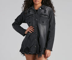 Grunge And Glam Denim Shacket - Lady Occasions