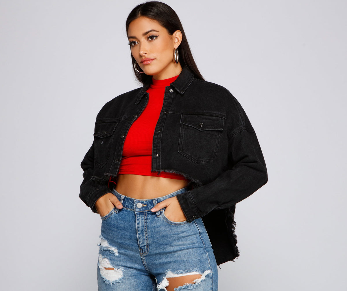 Casually Edgy High Low Cropped Denim Jacket - Lady Occasions