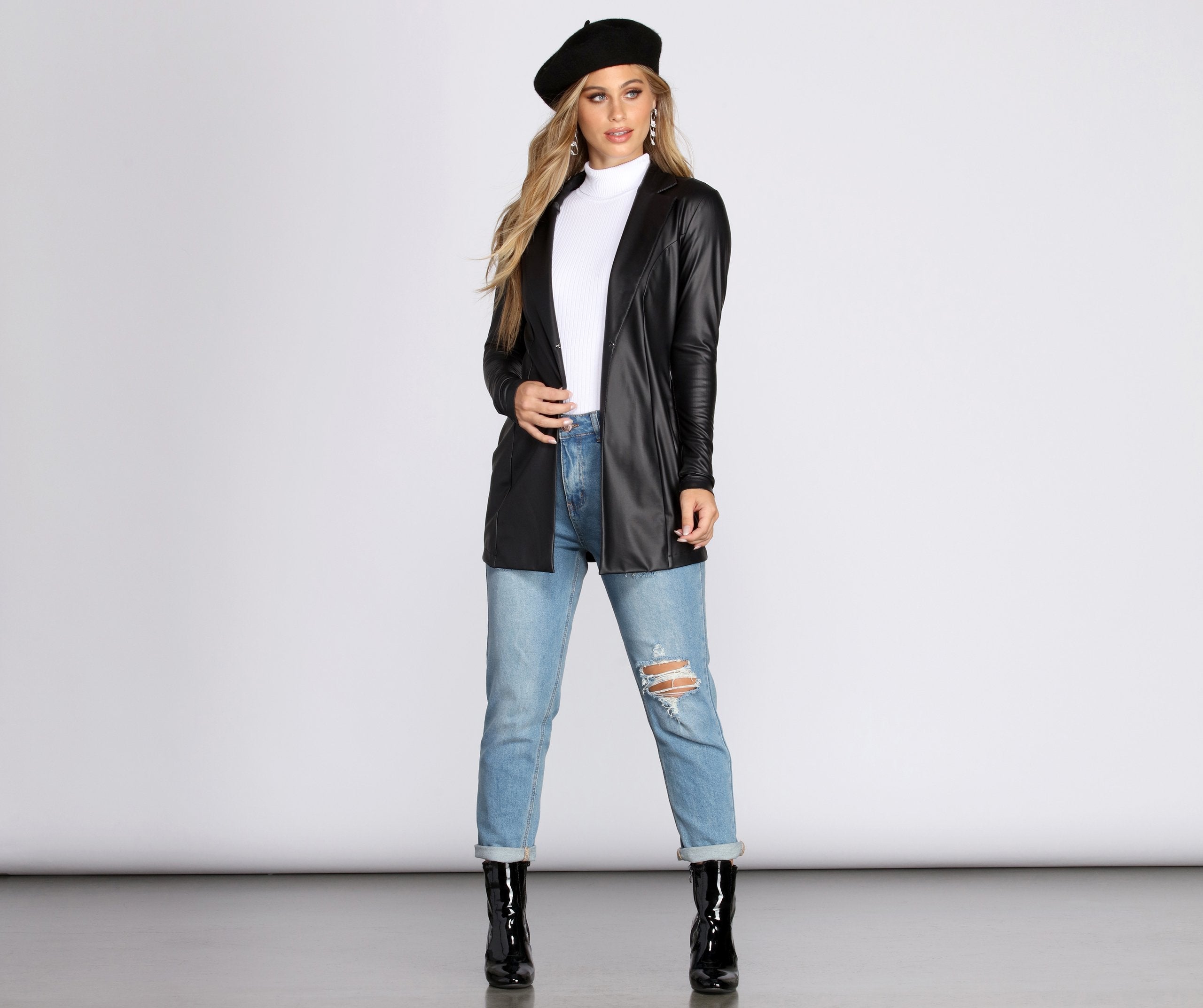 Classic Faux Leather Blazer - Lady Occasions