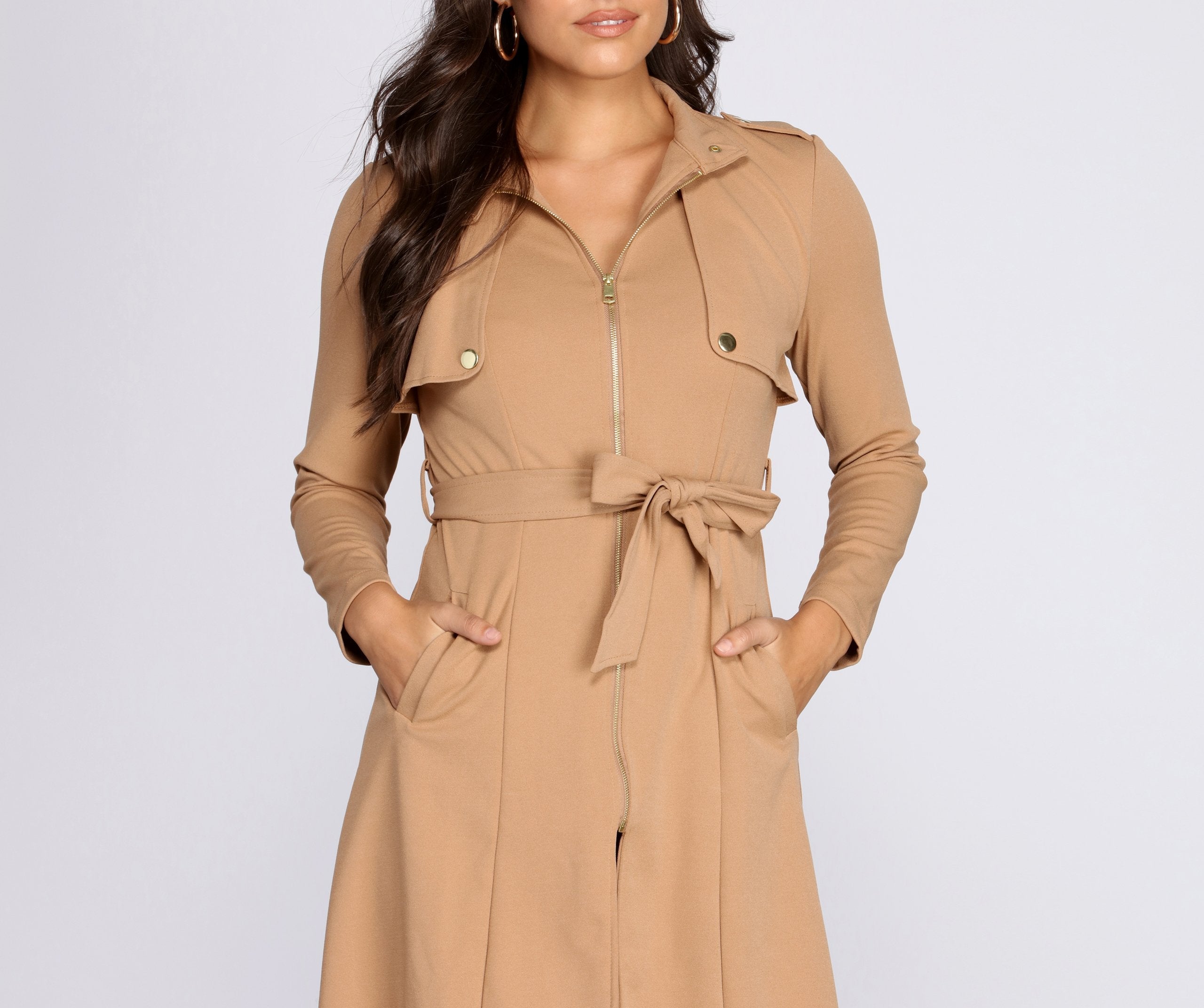 Feminine Flare Zip Up Trench Coat - Lady Occasions
