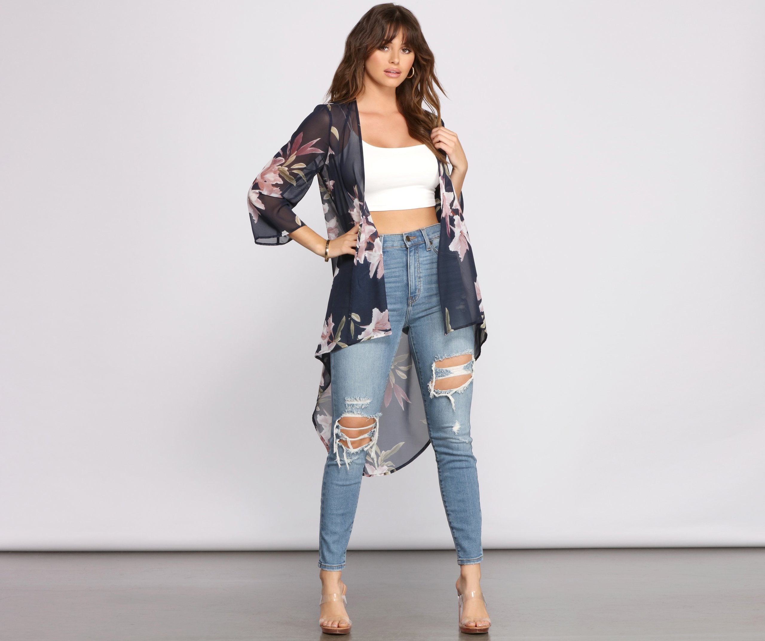 Floral Passion Chiffon High Low Kimono - Lady Occasions