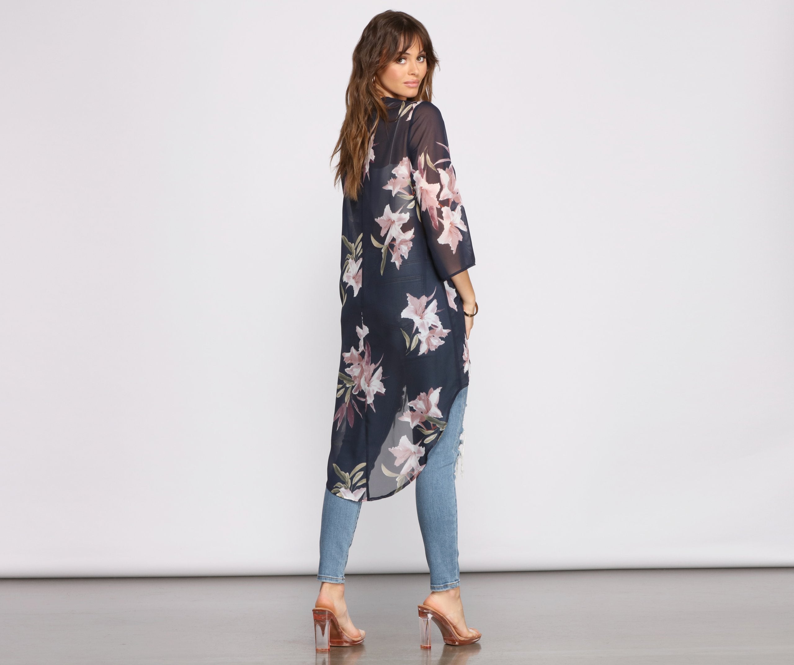 Floral Passion Chiffon High Low Kimono - Lady Occasions