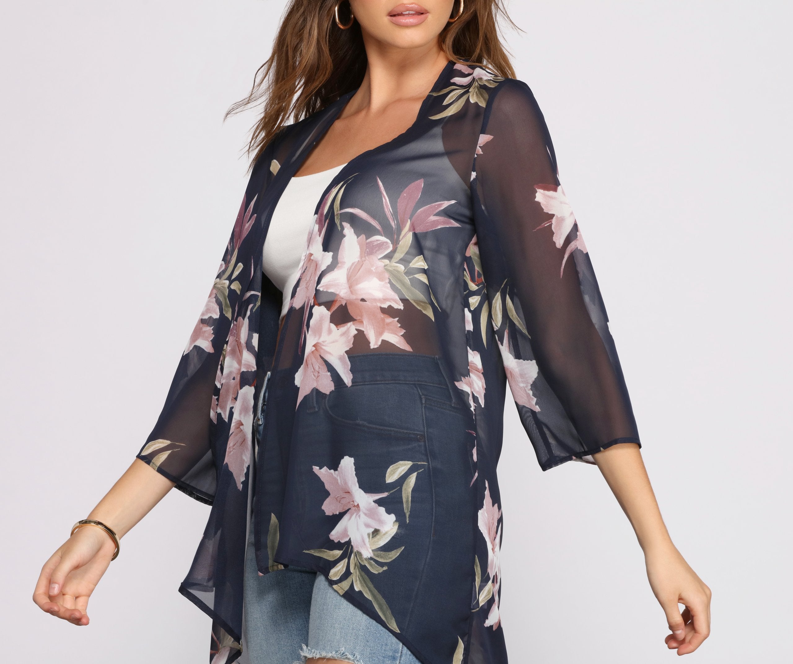 Floral Passion Chiffon High Low Kimono - Lady Occasions