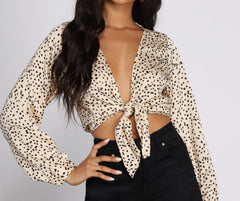 Polka Dot Party Tie Front Top - Lady Occasions