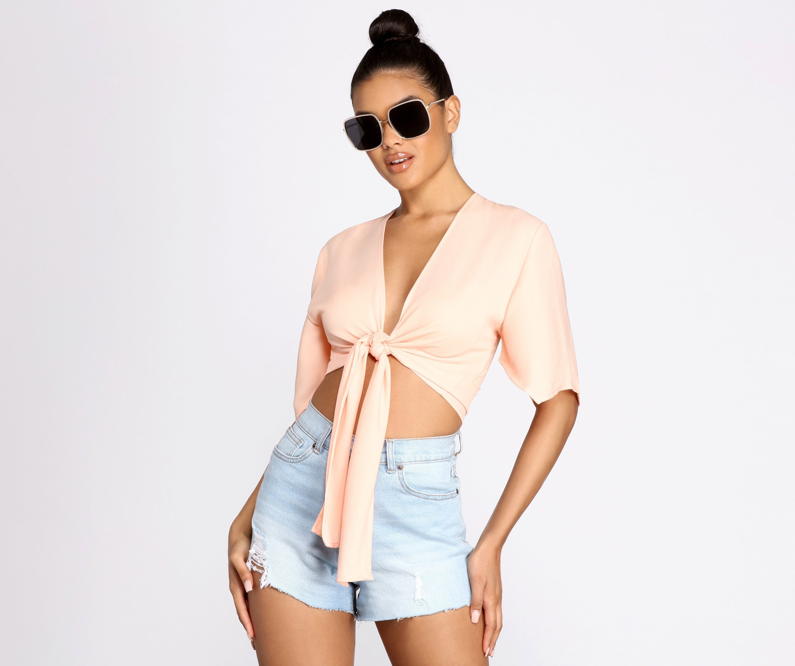 Go With The Flow Tie Front Top - Lady Occasions