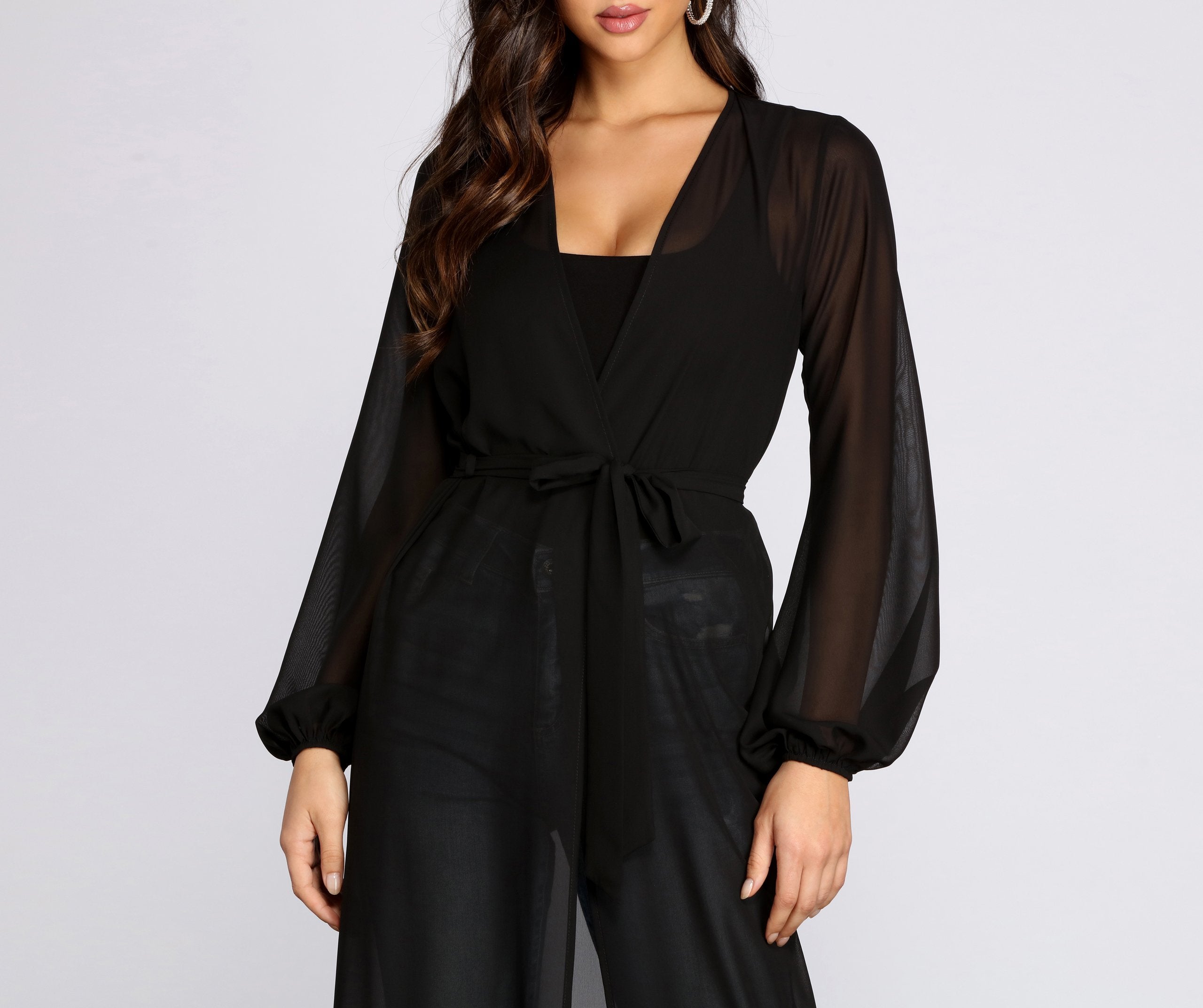 Chic Chiffon Tie Front Duster - Lady Occasions