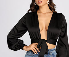 Chic Satin Tie Front Top - Lady Occasions