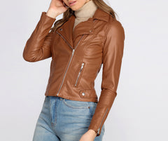 Kick It Up A Notch Faux Leather Moto Jacket - Lady Occasions
