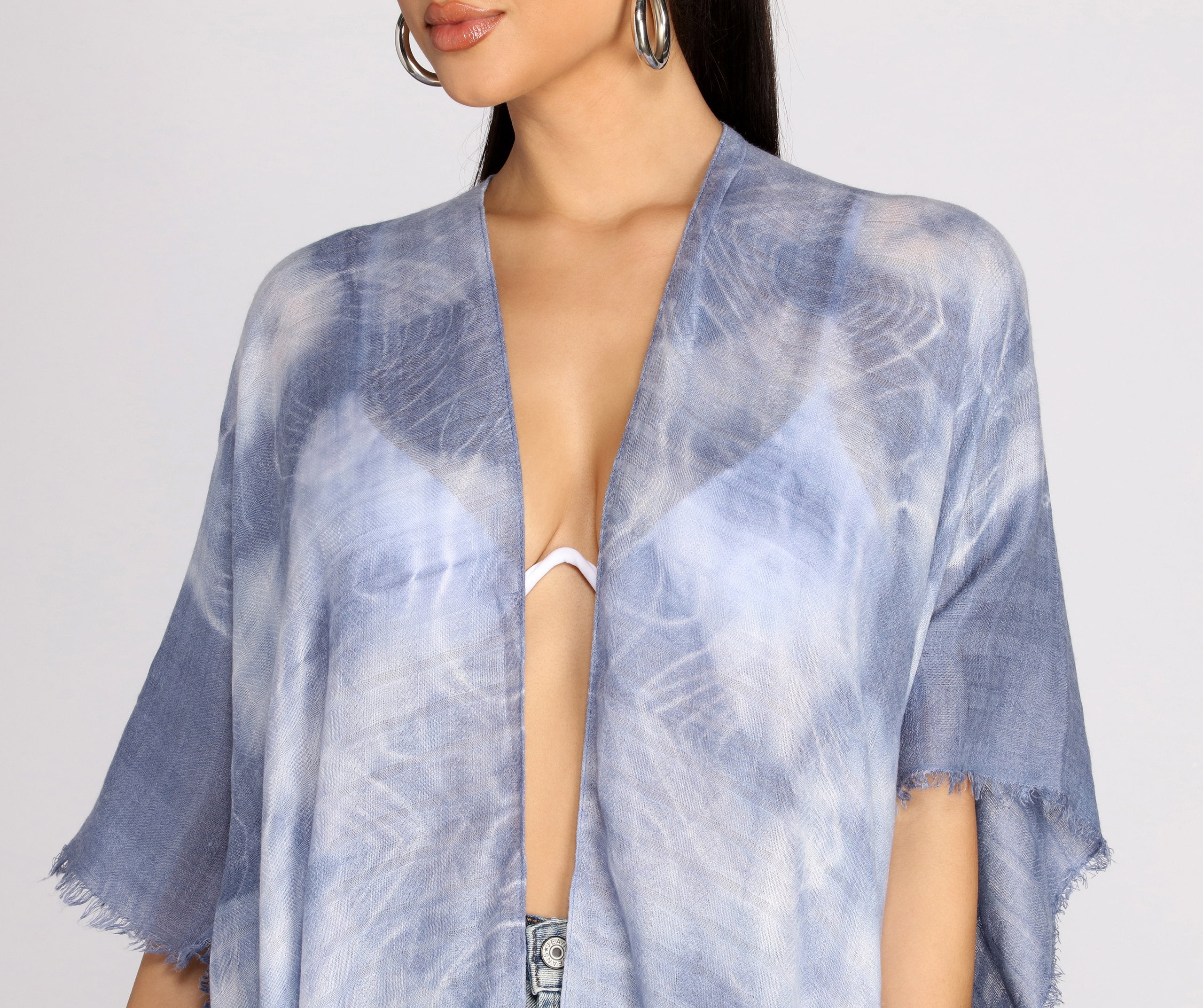 Color Splash Tie Dye Tie Front Kimono - Lady Occasions