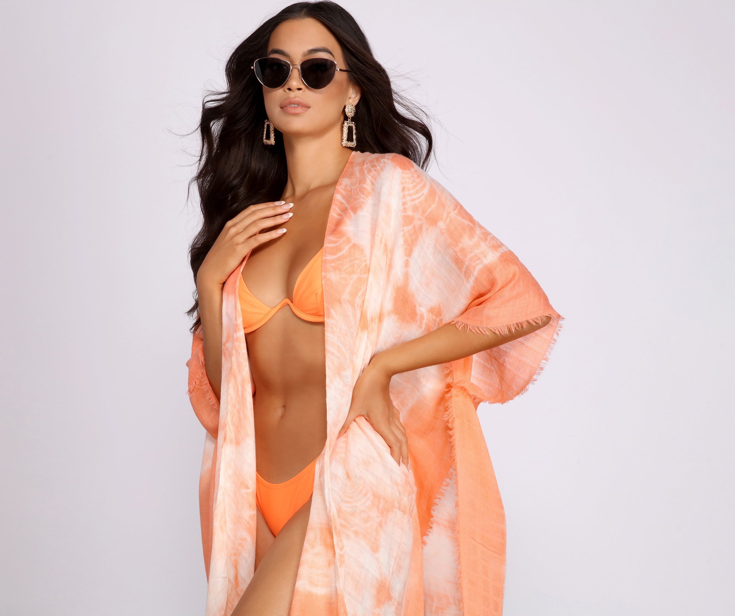 Color Splash Tie Dye Tie Front Kimono - Lady Occasions