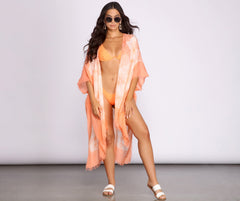 Color Splash Tie Dye Tie Front Kimono - Lady Occasions