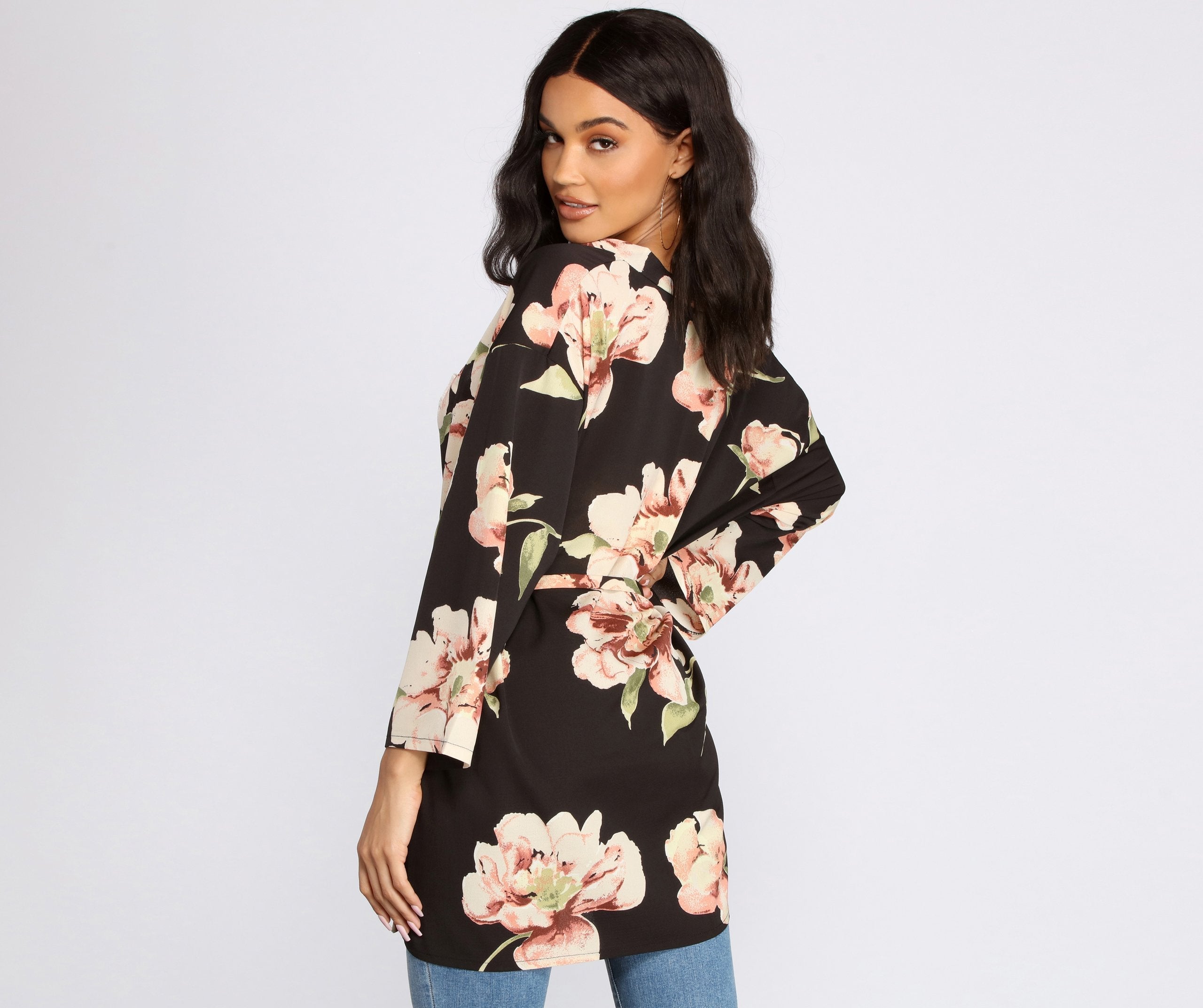 Wildflower Floral Belted Kimono - Lady Occasions