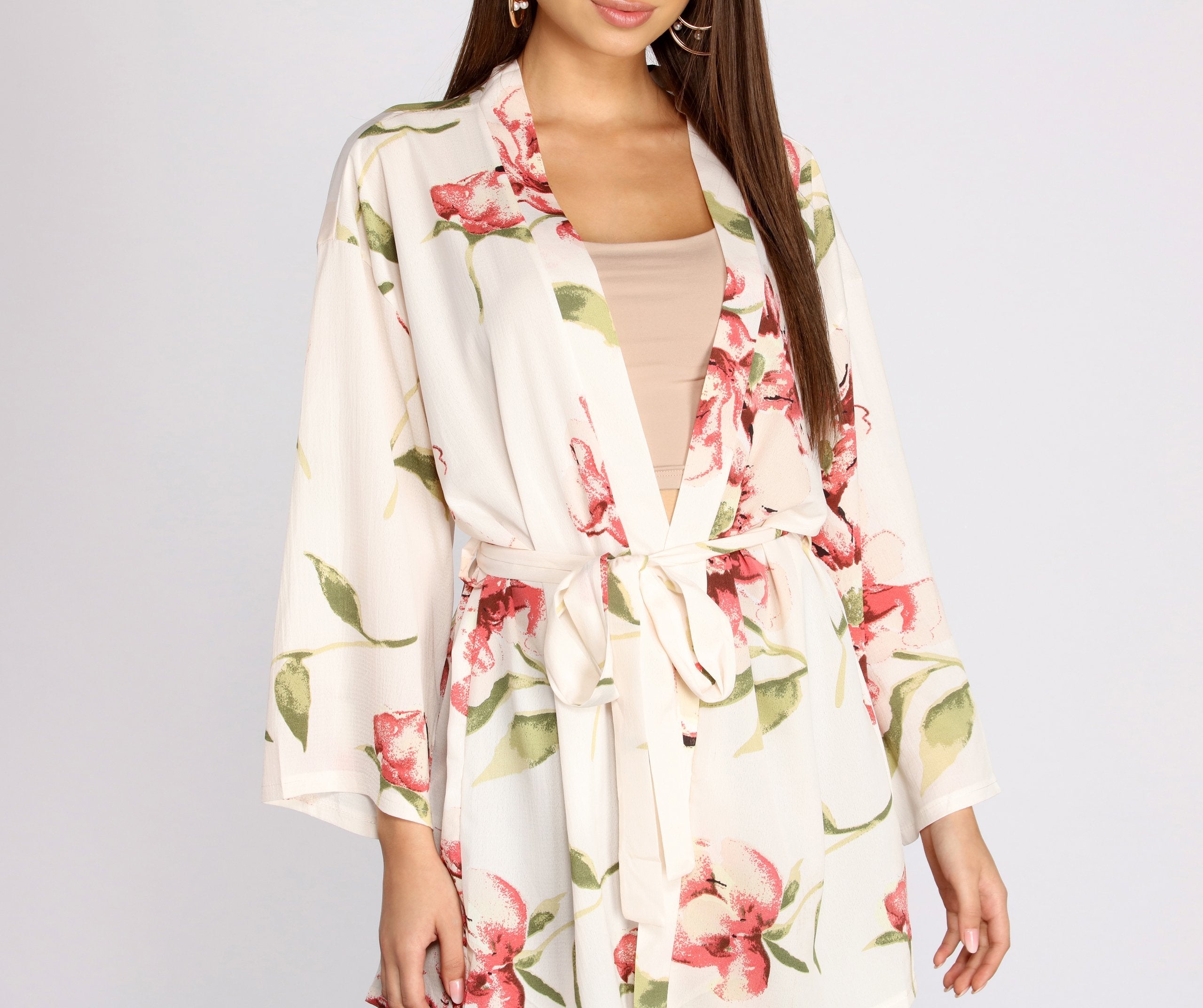 Wildflower Floral Belted Kimono - Lady Occasions