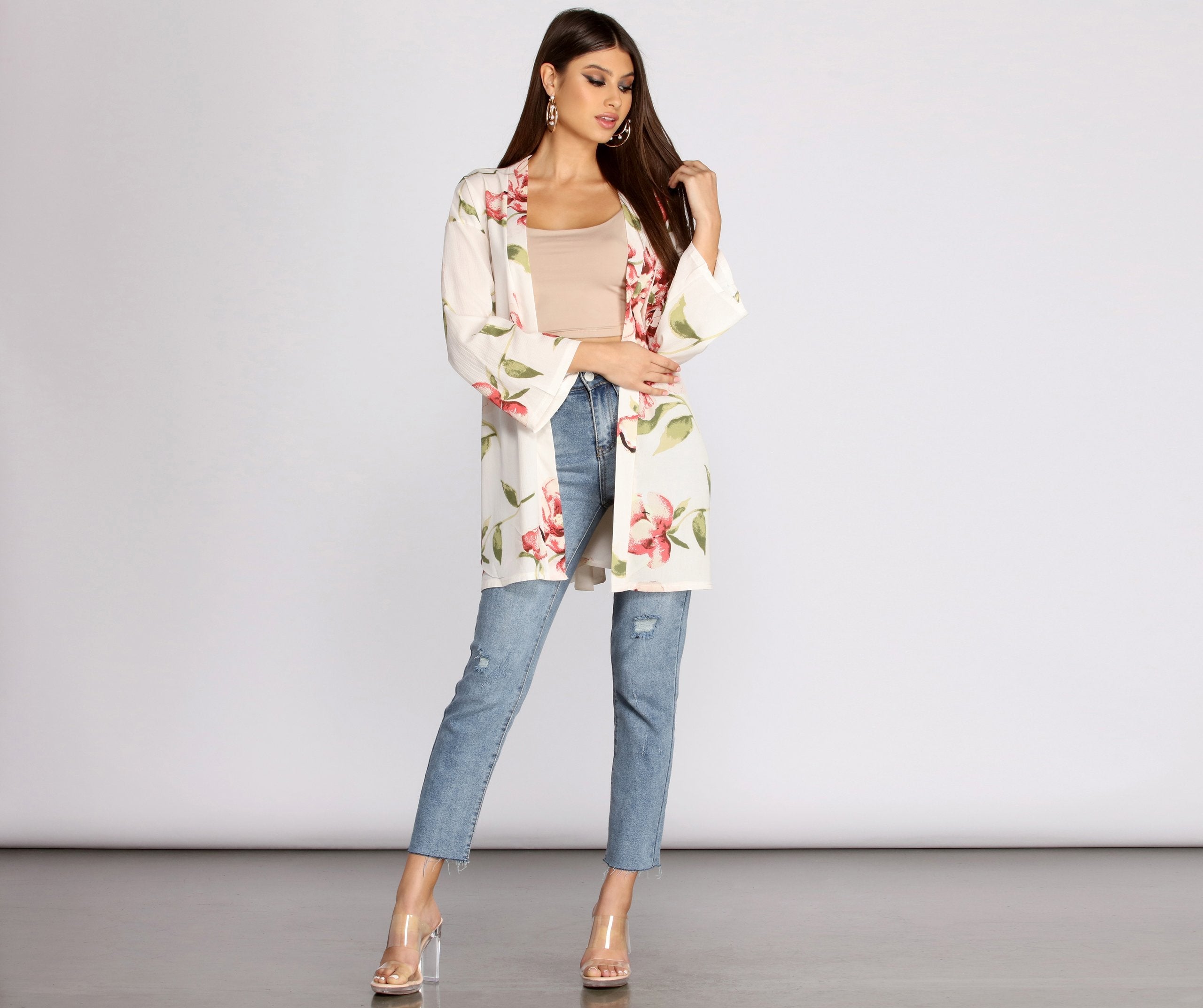 Wildflower Floral Belted Kimono - Lady Occasions