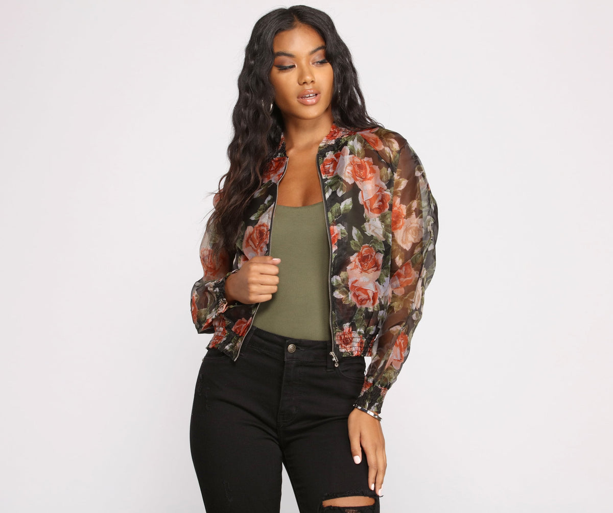 Falling For Florals Organza Bomber - Lady Occasions