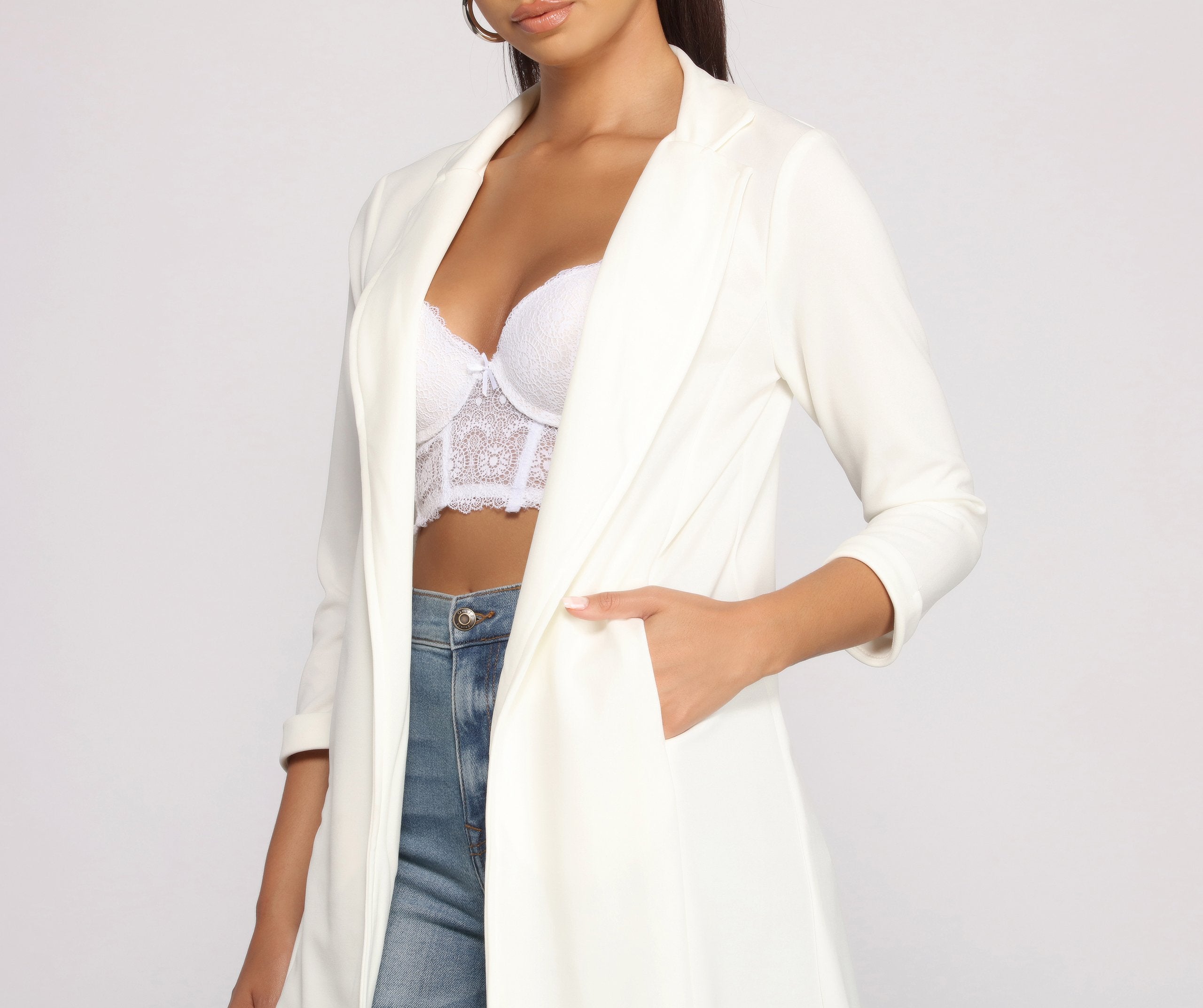 Level Up Long Line Crepe Blazer - Lady Occasions