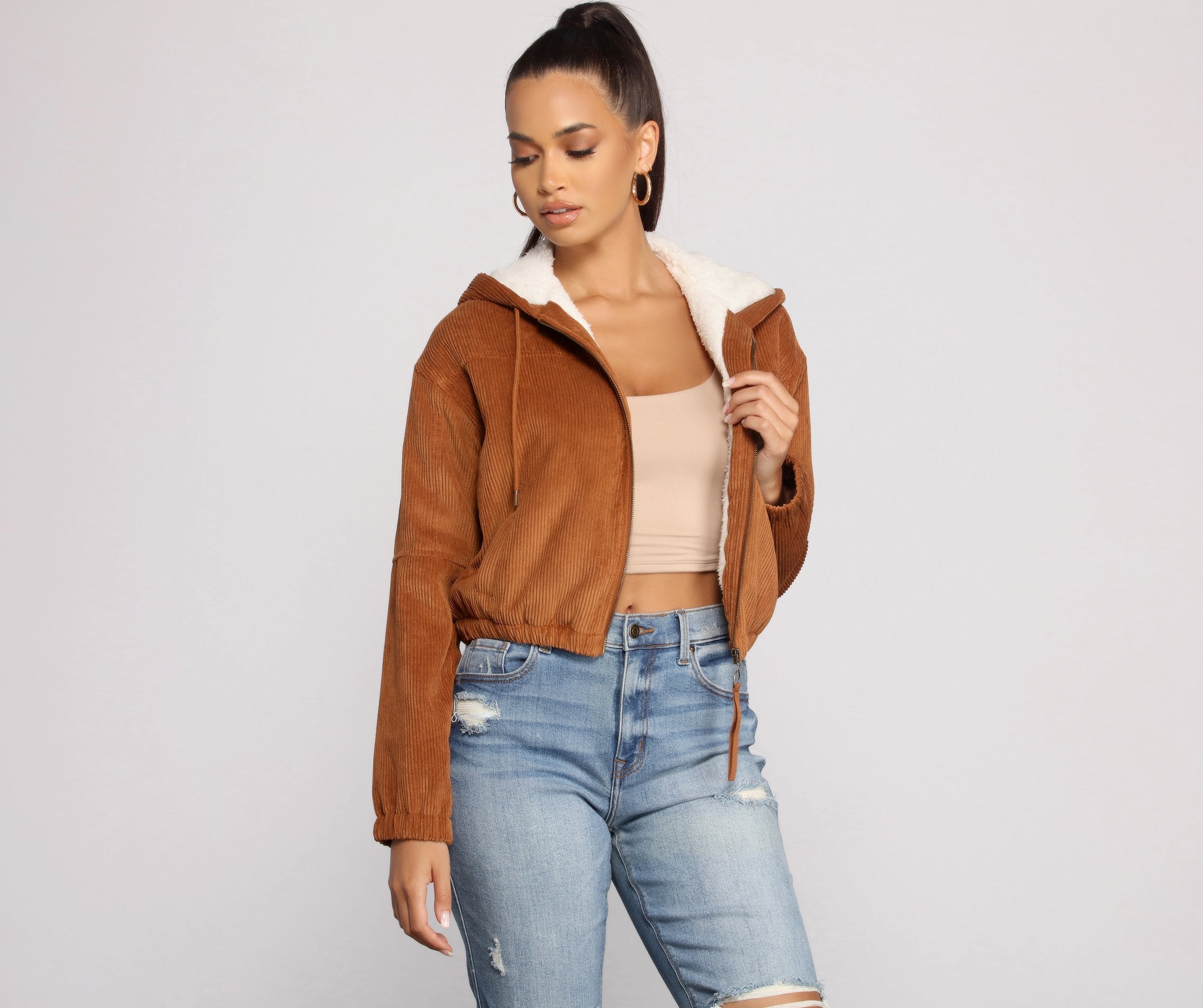 Corduroy Cutie Cropped Sherpa Jacket - Lady Occasions