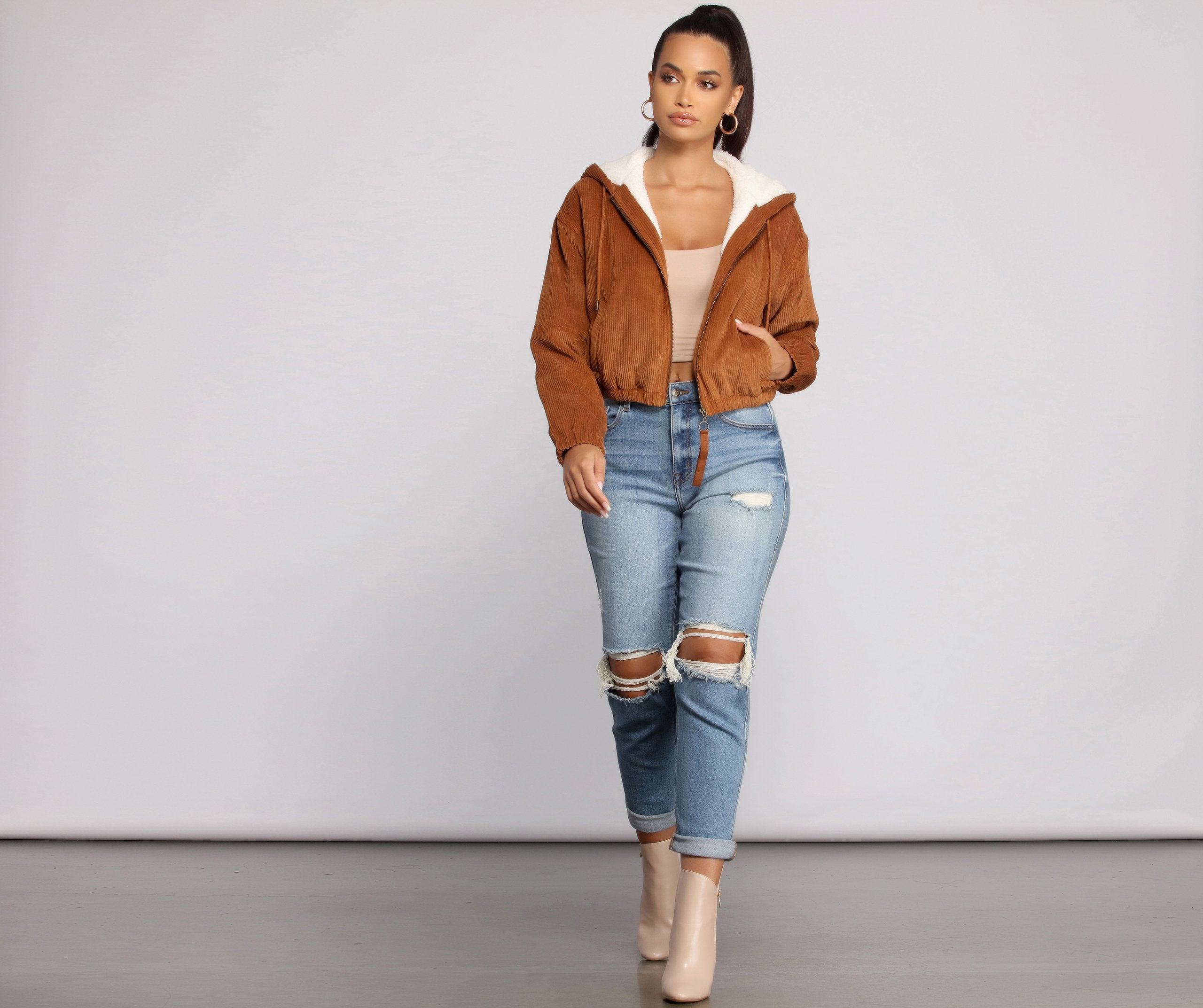 Corduroy Cutie Cropped Sherpa Jacket - Lady Occasions